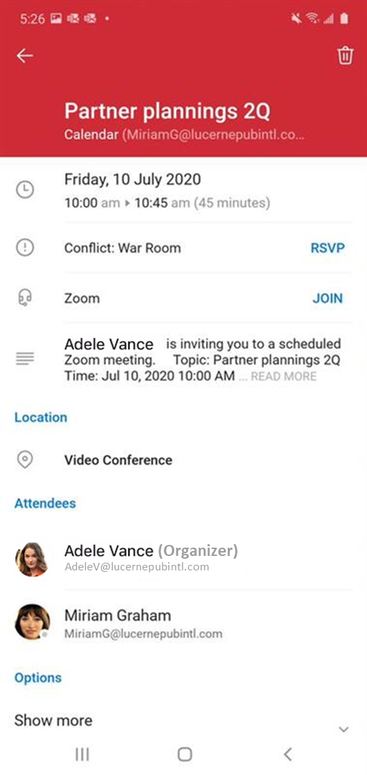 Outlook one-tap join Zoom and Webex