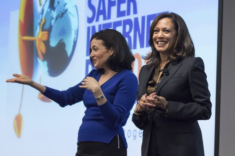 California Attorney General Kamala Harris, right, and Facebook Chief Operating Officer Sheryl Sandberg answer questions from students during the Safer Internet Day conference at Facebook in Menlo Park, Calif., on Tuesday, Feb. 10, 2015. (John Green/Bay Area News Group) (Photo by MediaNews Group/Bay Area News via Getty Images)