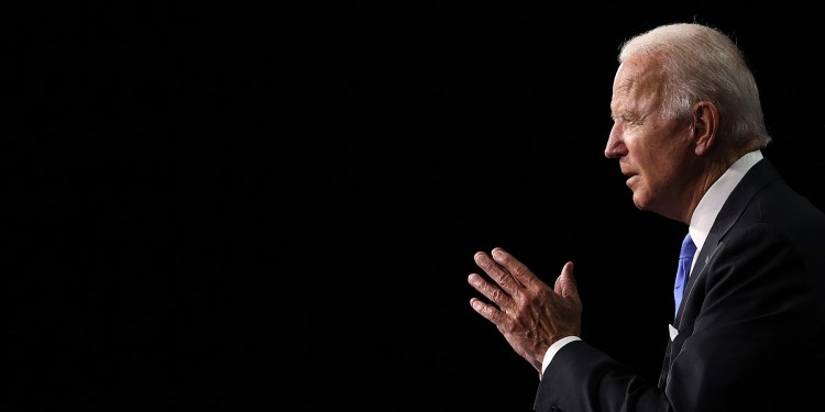 Democratic presidential nominee Joe Biden speaks on the fourth night of the Democratic National Convention from the Chase Center on August 20, 2020 in Wilmington, Delaware. 