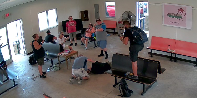 A mock medical emergency takes place inside a mock bus station for the ASAPS data set