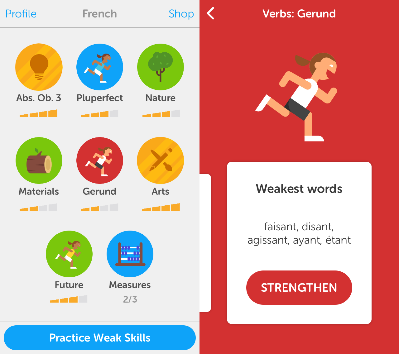 Duolingo words that need practice
