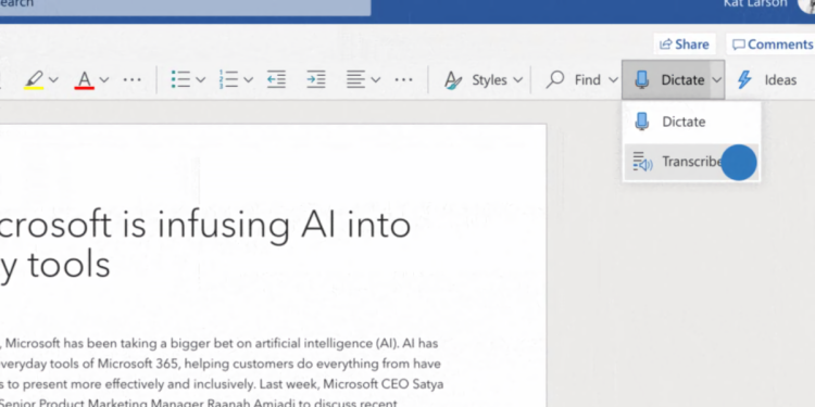 Microsoft Transcribe in Word