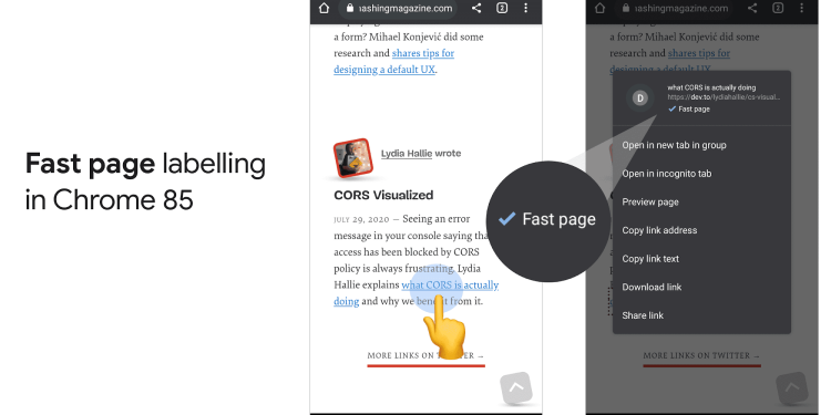 Chrome 85 fast page labelling