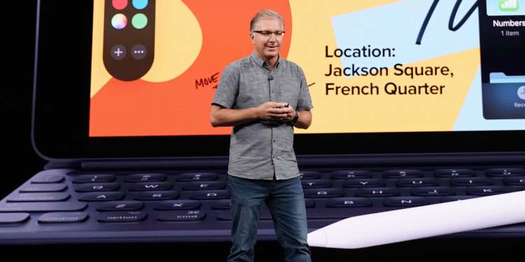 Newly minted Apple Senior VP of Worldwide Marketing Greg Joswiak presents recent iPad announcements at an earlier media event.