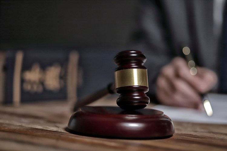 A judge's desk in courtroom