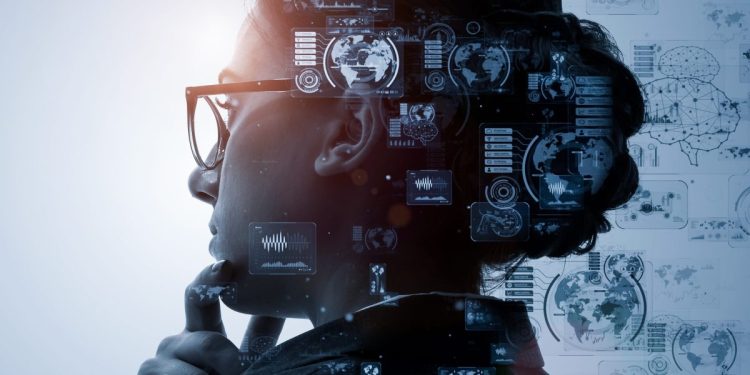 AI (Artificial Intelligence) concept. Deep learning. GUI (Graphical User Interface).