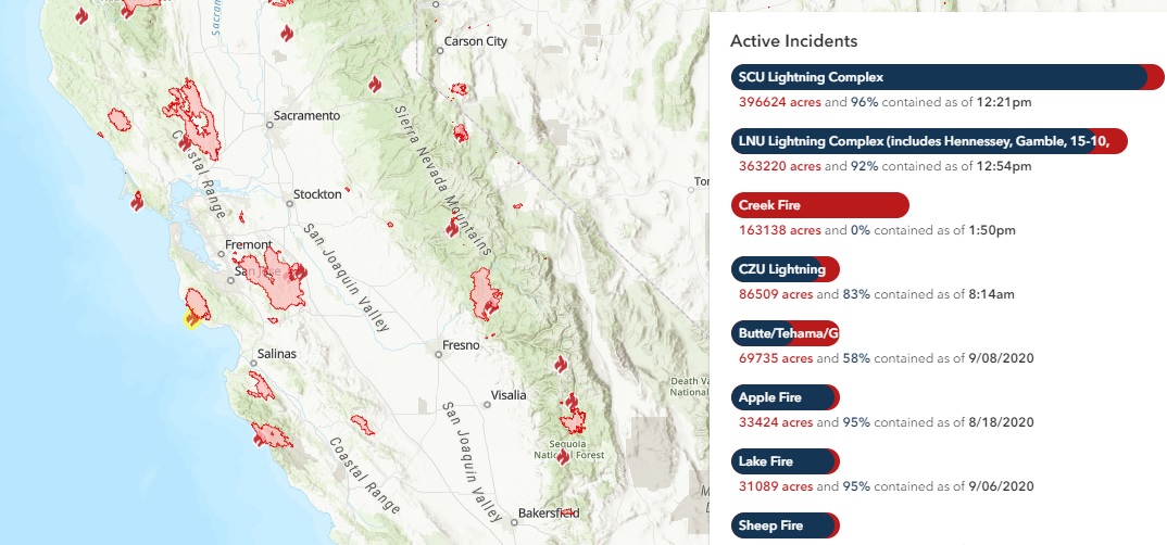 Fires burning in California have created a ring of smoke around the Bay Area.