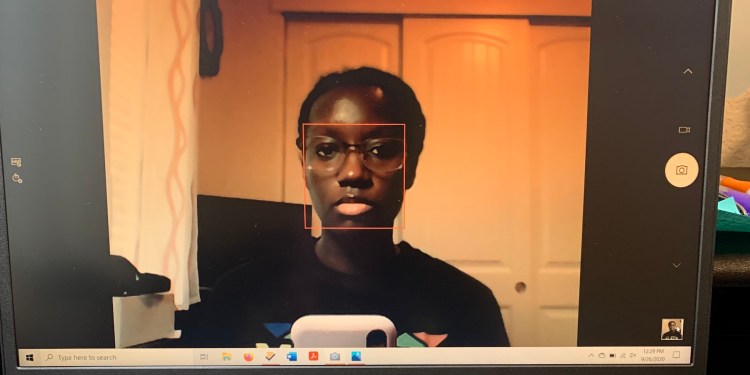 Kiana Caton in front of the computer and desk light she plans to use for the California Bar exam Oct. 5-6