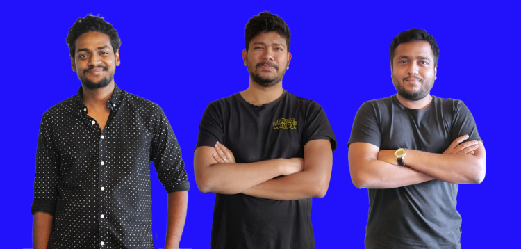 Hubilo cofounder and CEO Vaibhav Jain (center), flanked by CTO Mayank Agarwal (right) and 