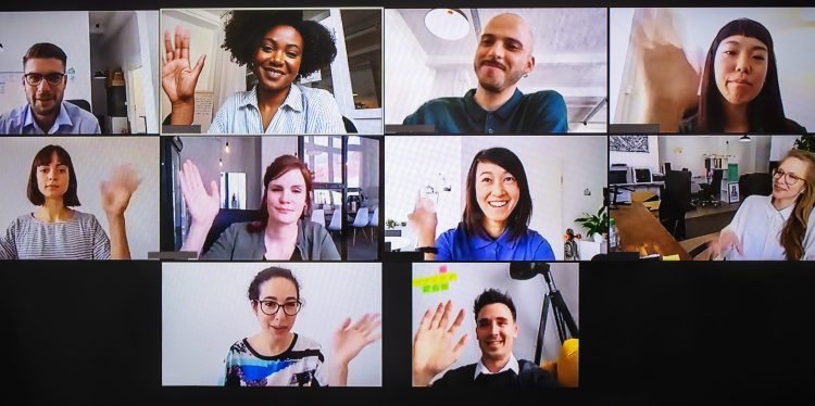 Screen showing employees in a Zoom call