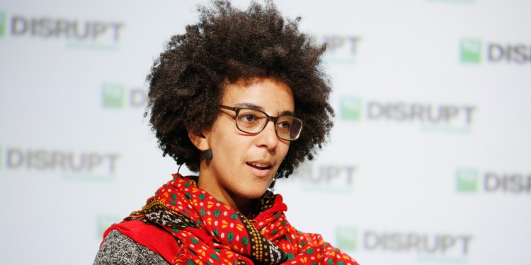 Former Google AI research scientist Timnit Gebru speaks onstage at TechCrunch Disrupt in San Francisco in September 2018