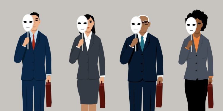 4 human figures with masks over their faces