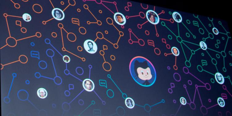 Github logo within a web of developers.