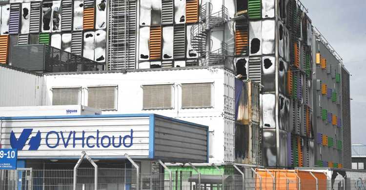 A picture taken on March 10, 2021 shows a view of a cloud data center of French Internet Service Provider OVH after the building was damaged in a fire in Strasbourg, eastern France. 