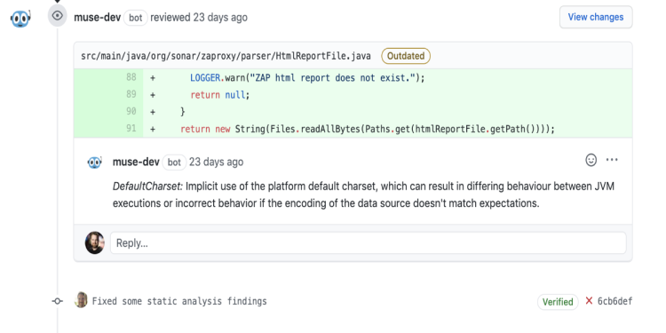 Example of how Muse comments on code review