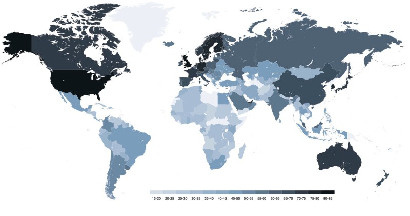 2020 Global AI Readiness Index comparing preparedness and capacity across different 33 metrics