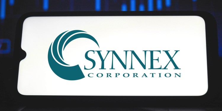 Photo illustration: Synnex logo seen displayed on a smartphone screen