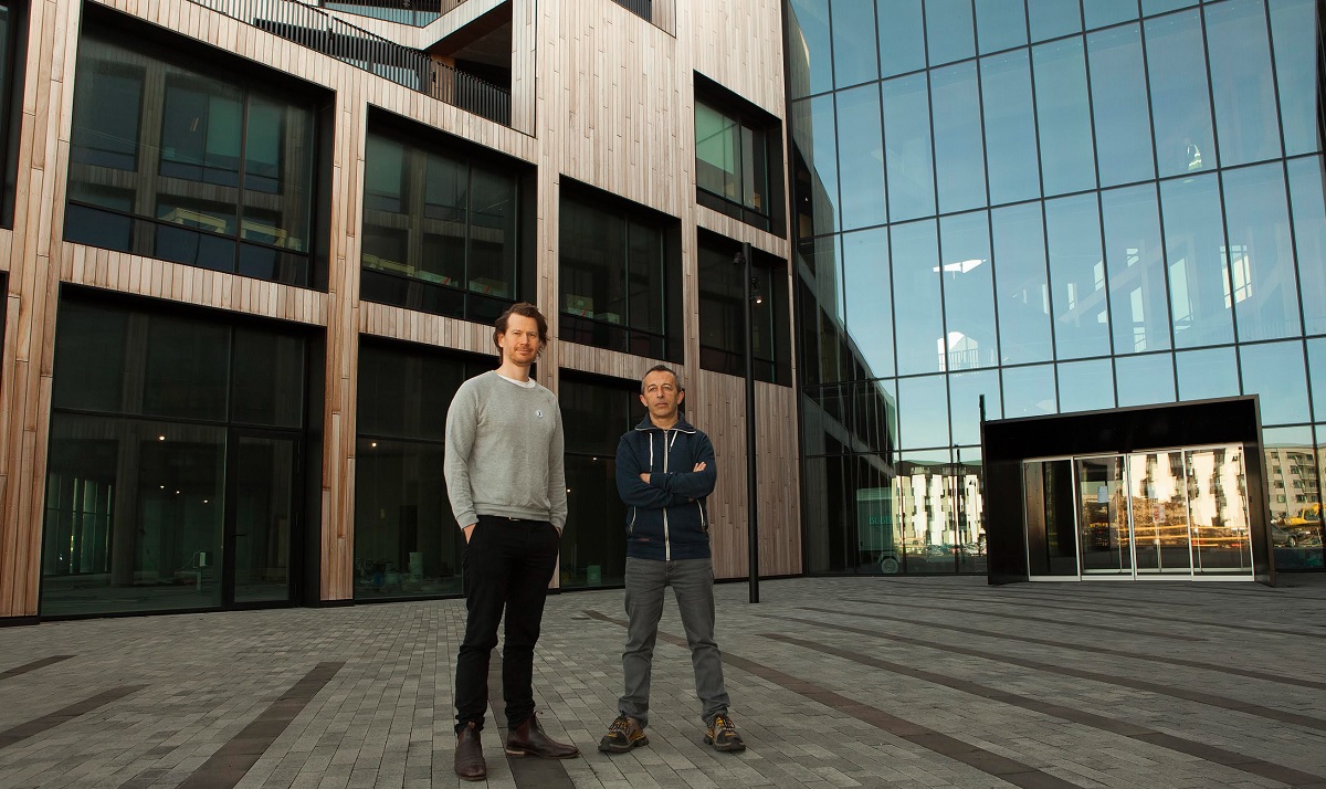 Nanom CTO Antonijo Licitar and CFO Stuart Bronson outside the Nanom offices at Iceland Science Park.