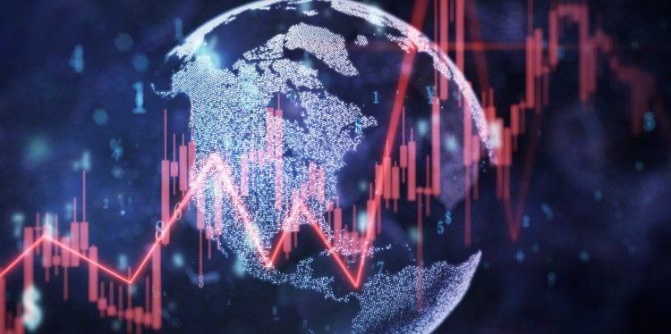 earth with stock trend line overlay