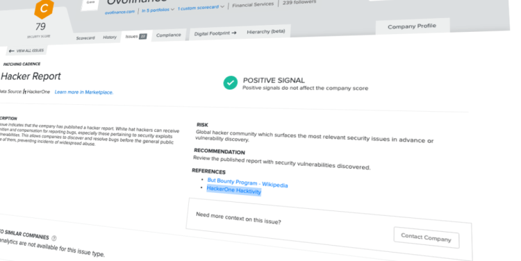 HackerOne score in SecurityScorecard