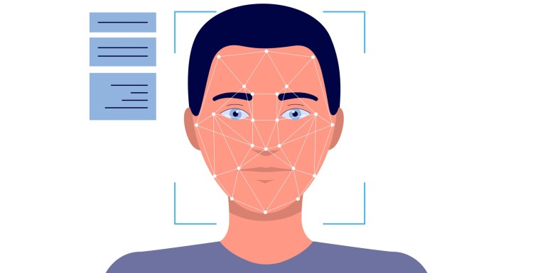 Illustration of man's face in facial recognition technology device