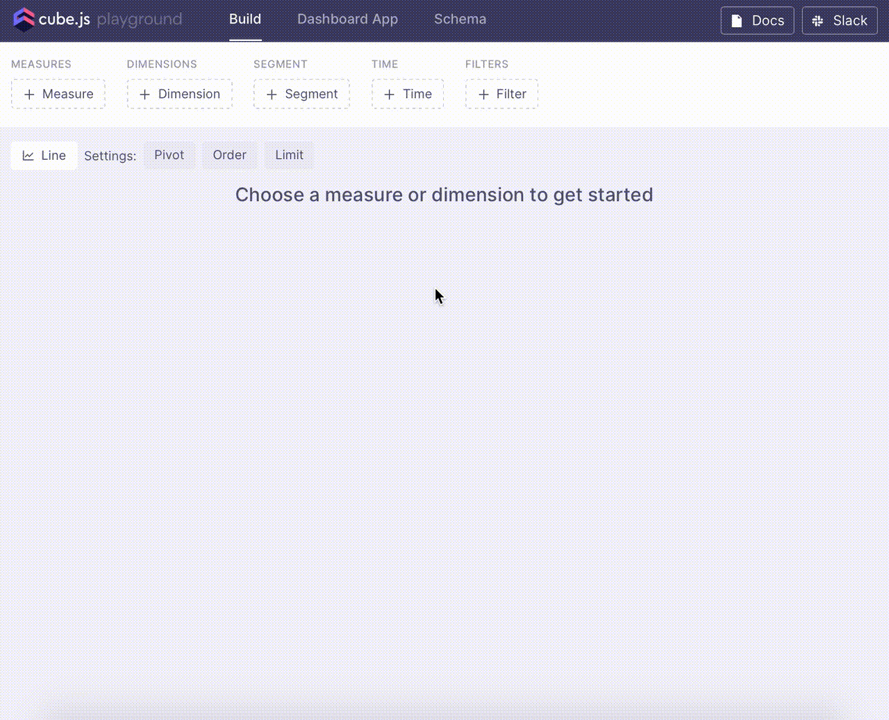 Cube.js: building a query and plotting the results in developer playground: