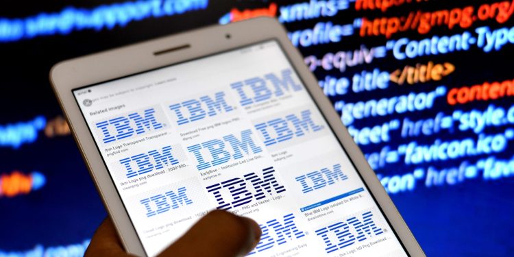 In this photo illustration, IBM Company logos seen displayed on an Android Tablet Phone. (Photo Illustration by Avishek Das/SOPA Images/LightRocket via Getty Images)