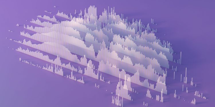 Digital generated image of abstract data visualisation on purple background.
