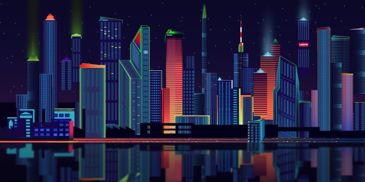 Graphic of a geometric cityscape