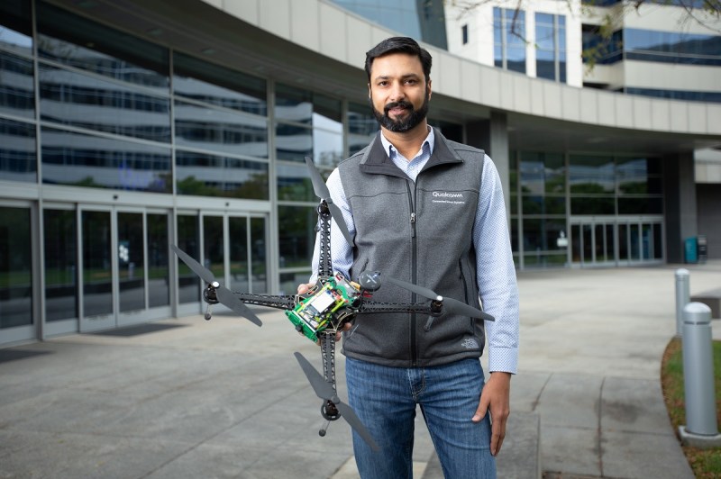 Dev Singh shows off a Qualcomm Flight 4B5 drone