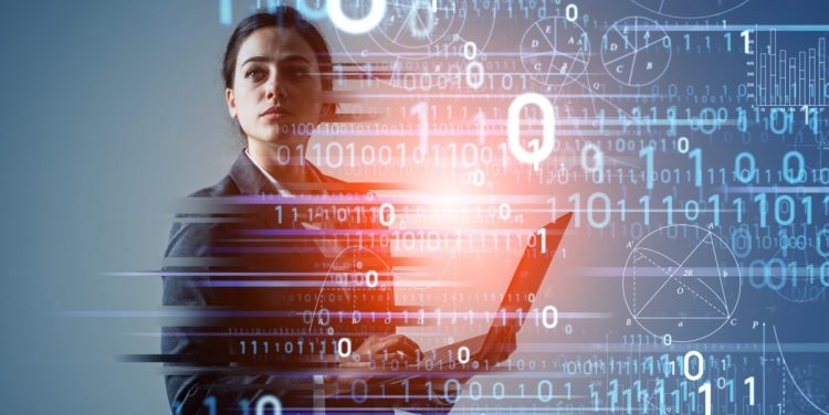 Digital transformation concept. Binary code. AI (Artificial Intelligence).