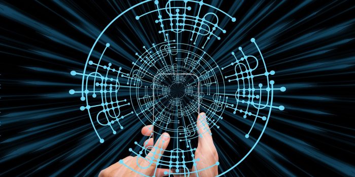Graphic of a circle around a smartphone with symbols surrounding the phone in the circle. Represents digitization and smartphones and data.