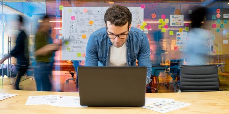 Man participates in security training to protect against ransomware in the workplace