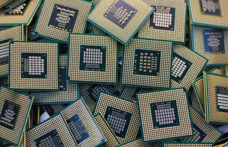 semiconductor chips in a pile