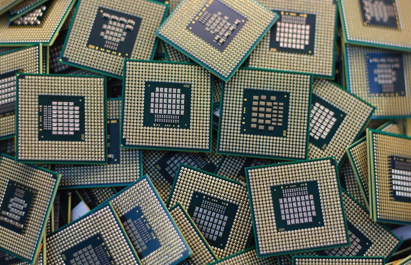 semiconductor chips in a pile
