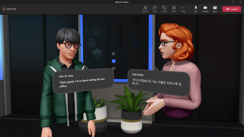 Mesh for Team's, Microsoft's vision of the metaverse for online meetings.