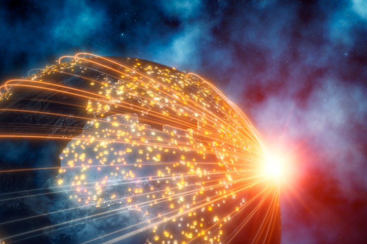 Planet Earth With Moving Connection Lines.