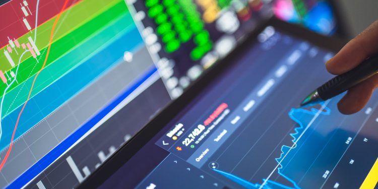 Trading investment analyzing data stock market in monitoring room background, forex trading graph, stock exchange trading online, financial investment concept