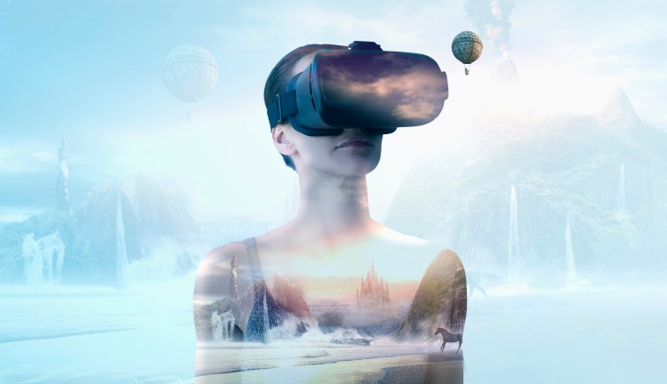 Person wearing virtual reality goggles