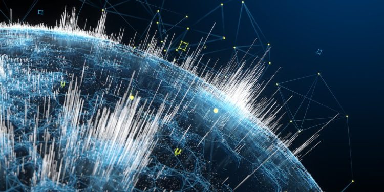 Digital generated image of global data visualisation.