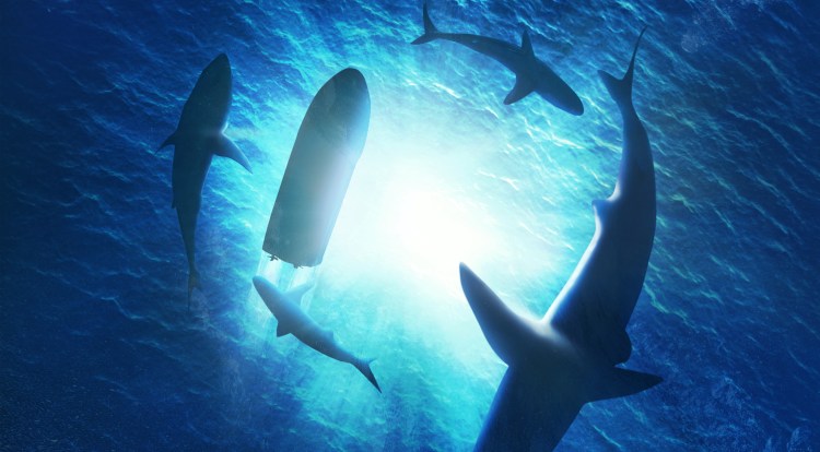 Phishing concept: Illustration of sharks forming a circle under a boat in water