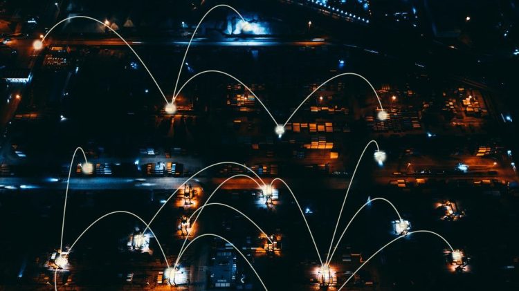 Image of various terminals in the supply chain connected by a network.
