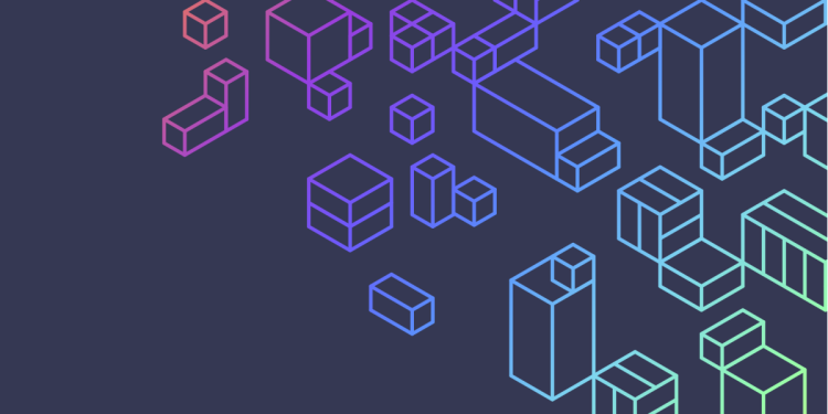 Image of data stacks and efficiency boxes amidst abstract background, reminiscent of digital twins