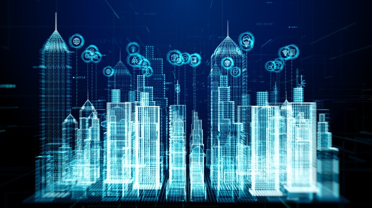 Smart city with technology network Internet of things and social media connection, Technology high speed internet connection, Digital data future abstract background. 3d rendering