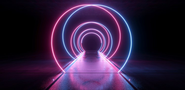 Neon Glowing Sci Fi Cyber Synth Wave Purple Blue Spiral Glowing Concrete