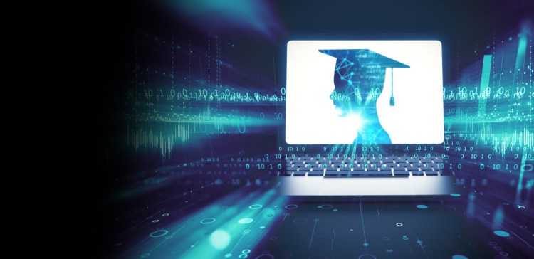 Virtual human silhouette on laptop screen,concept of online education or e-learning