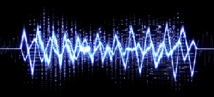 Abstract blue light waveform and black background