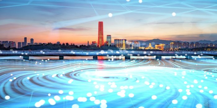 Composite image of 5G big data communication in modern city