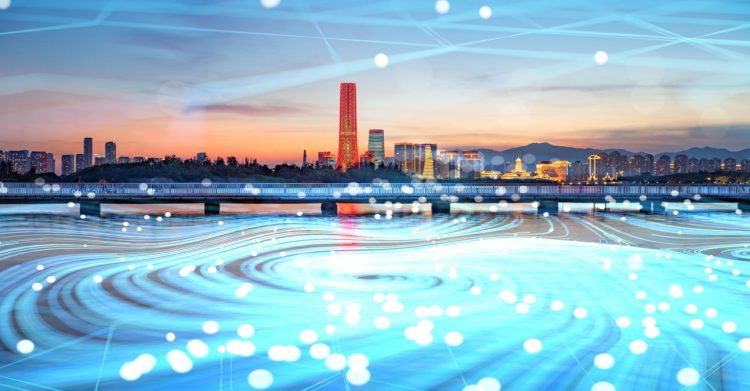 Composite image of 5G big data communication in modern city