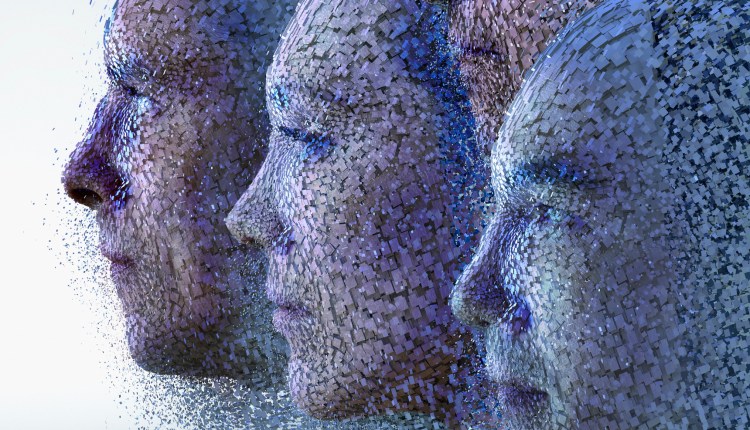faces formed by blocks, deepfakes concept